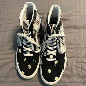 Vans High-Top Sneakers with Floral and Plaid Pattern